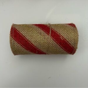 NWT Red Striped Burlap Ribbon
